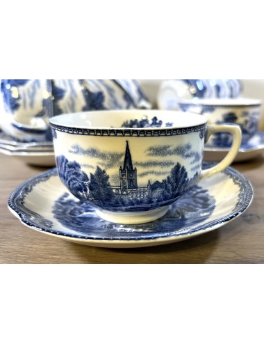 Cup and saucer - Johnson Bros England - décor OLD BRITAIN CASTLES executed in blue