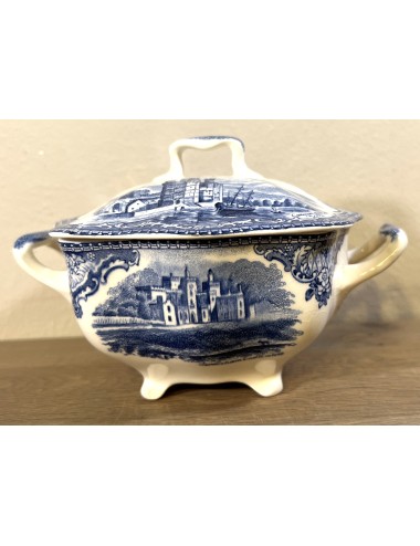 Sugar bowl with lid - Johnson Bros England - décor OLD BRITAIN CASTLES executed in blue