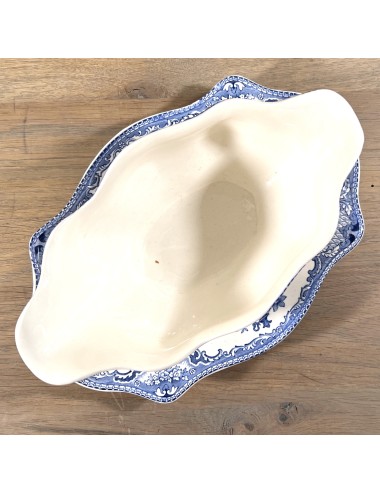 Gravy boat / Sauce boat - fixed bottom dish - Johnson Bros England - décor OLD BRITAIN CASTLES executed in blue