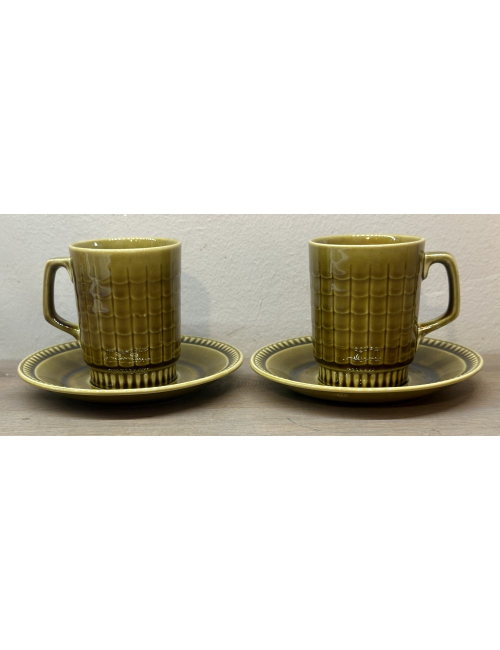Cup and saucer - high model - Boch - shape ASCOT - décor FLORIDE executed in khaki green
