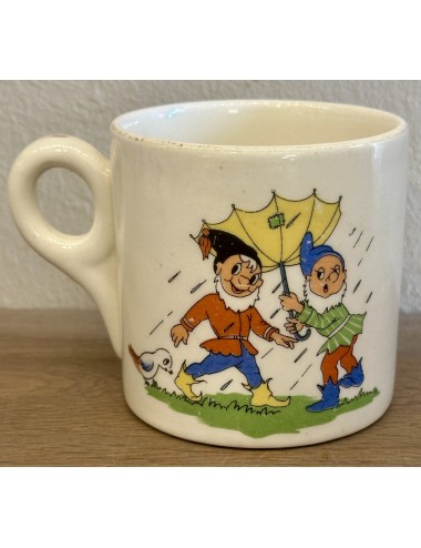 Milk Cup / Mug - children's model - unmarked but Royal Sphinx - décor with gnomes in rain/storm