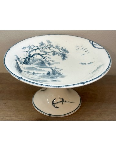 Tazza / Presentation dish - on high base - Petrus Regout - décor MARINES executed in petrol-blue