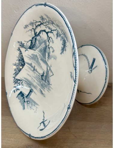 Tazza / Presentation dish - on high base - Petrus Regout - décor MARINES executed in petrol-blue
