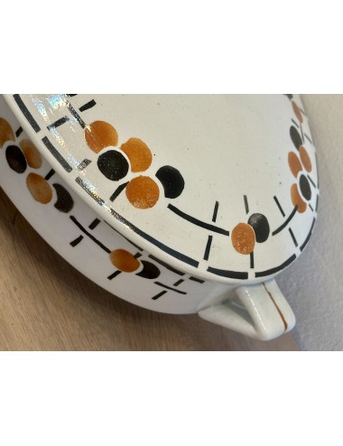Tureen / Deck dish - oval model - St. Amand France - Art Deco brown/black polka dot decoration