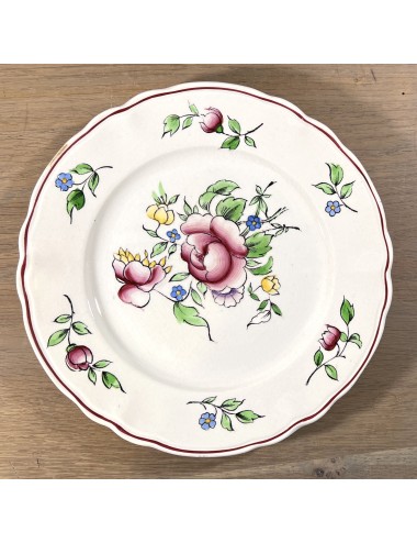 Ontbijtbord / Dessertbord - Boch - décor van een roze roos met met blauwe en gele bloemetjes
