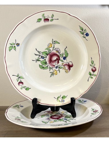 Deep plate / Soup plate / Pasta plate - Boch - décor of a pink rose with with blue and yellow flowers