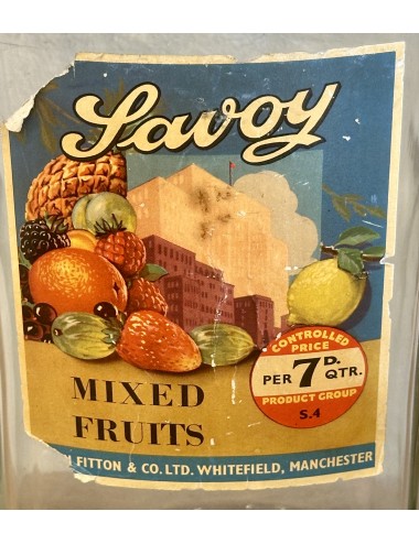 Glass storage jar - large model - Savoy Mixed Fruits - Manchester England - lid missing