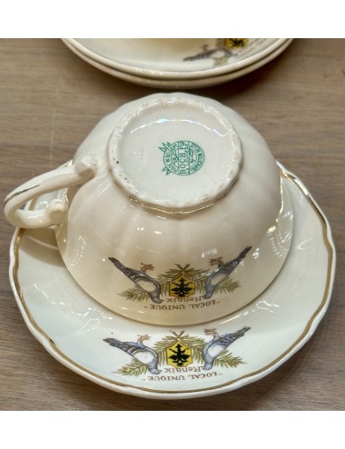 Cup and saucer - Boch - model TOURNAI - décor with 2 doves and a coat of arms - specially made for café 'Local Unique'