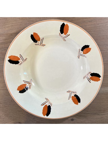 Deep plate / Soup plate / Pasta plate - Nimy - décor with black and orange leaves