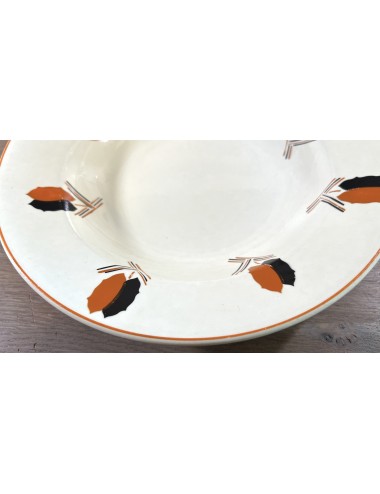 Deep plate / Soup plate / Pasta plate - Nimy - décor with black and orange leaves