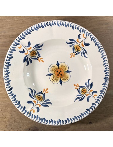 Deep plate / Soup plate / Pasta plate - Sarreguemines - décor 3050A (blind mark 3L/3x34A etc.) with processing in blue and orang
