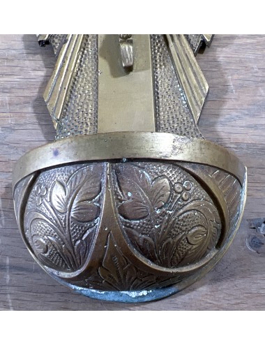 Holy water bowl executed in copper colored metal