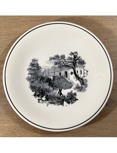 Breakfast plate / Dessert plate - décor of a landscape executed in black and white