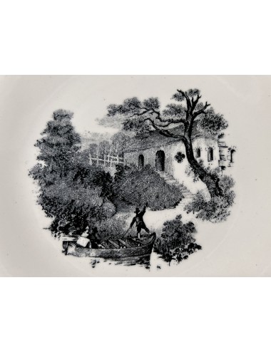 Breakfast plate / Dessert plate - décor of a landscape executed in black and white