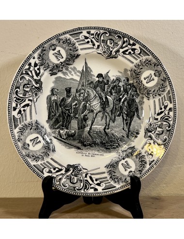 Dessert plate / Decorative plate - Boch - executed in black and white - Bataile de Friedland - 14 Juin 1807 (Napoleon)