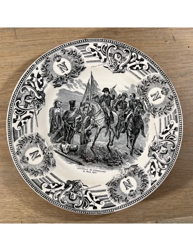 Dessert plate / Decorative plate - Boch - executed in black and white - Bataile de Friedland - 14 Juin 1807 (Napoleon)