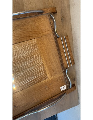 Dienblad Art Deco - in hout met metalen/chrome elementen - glasplaat