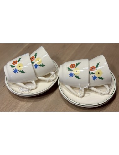 Cup and saucer - Torgau - décor of blue/yellow/red flowers on cream background
