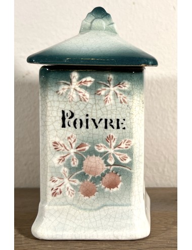 Storage jar / Spice jar - unmarked (only blind mark no. 261) - décor in green with light pink/old pink flower