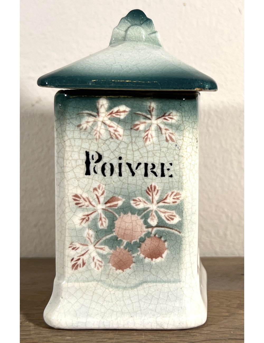 Storage jar / Spice jar - unmarked (only blind mark no. 261) - décor in green with light pink/old pink flower