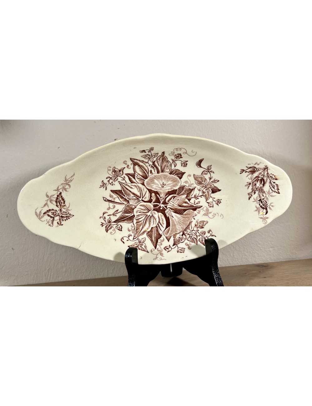 Zuurschaal / Ravier - langwerpig model - ongemerkt - décor van kelkbloemen/klokjesbloemen