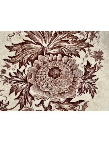 Tazza / Schaal - op lage voet - ongemerkt - décor van bloemen uitgevoerd in bruin