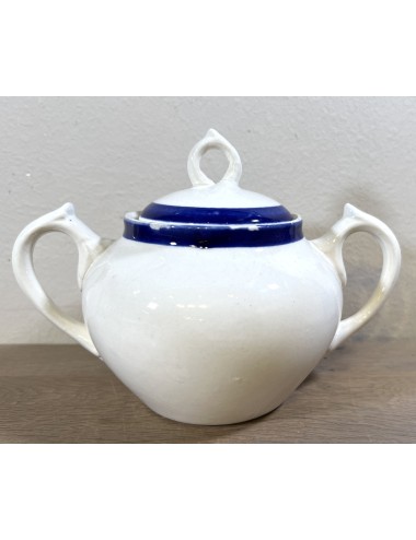 Sugar bowl - Boch - form PARIS - décor executed in cream/white with (dark) blue/royal blue rim
