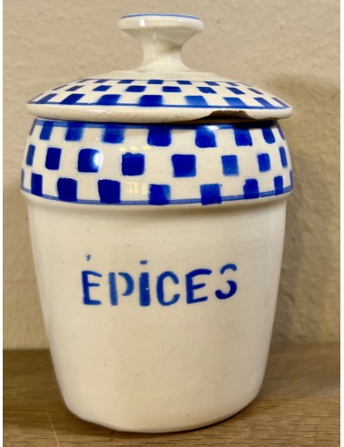 Storage jar - small model - Nimy - executed in cream with blue lettering EPICES and block décor