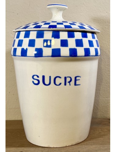 Storage jar - large model - Nimy - executed in cream with blue lettering SUCRE and block décor