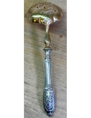Spoon / Powdered sugar spoon - gold colored scoop part, silver plated handl