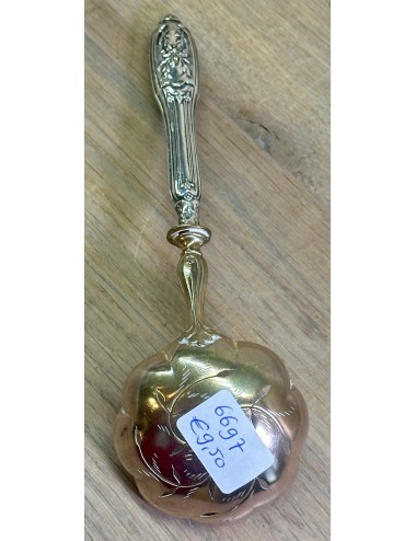 Spoon / Powdered sugar spoon - gold colored scoop part, silver plated handl