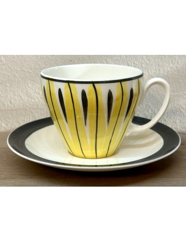 Cup and saucer - Petrus Regout - model AUDREY - décor hand-painted in yellow and black