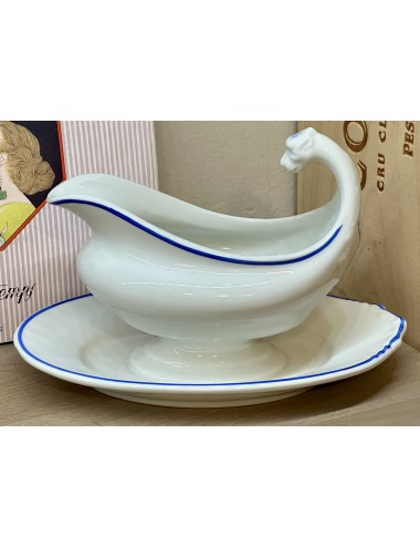 Gravy / Sauce bowl - fixed bottom dish - Petrus Regout - white porcelain model with dragon head