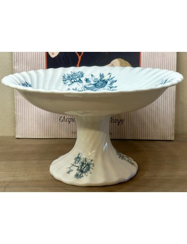 Tazza / Bowl - on high foot - Petrus Regout - décor PINKSTERBLEM in petrol