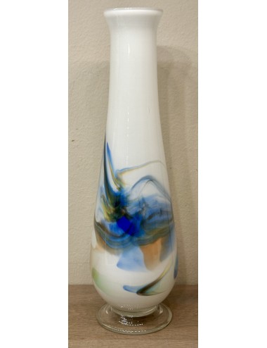 Vase - unmarked - milk glass with colored fantasy décor - probably Made in China - décor SNOWFLAKES