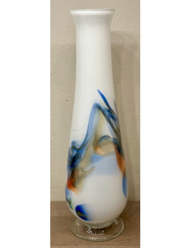 Vase - unmarked - milk glass with colored fantasy décor - probably Made in China - décor SNOWFLAKES