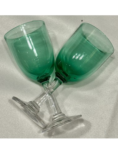 Liqueur glass (Martini glass?) - clear glass stem with green chalice