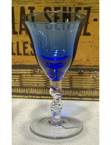Liqueur glass - torqued/turned stem in clear glass with blue chalice
