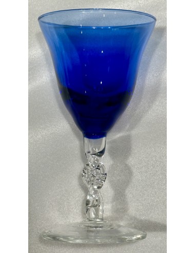 Liqueur glass - torqued/turned stem in clear glass with blue chalice
