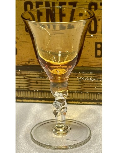Liqueur glass - twisted/turned stem in clear glass with smoky brown chalice