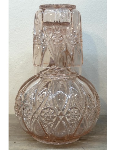 Decanter / Water carafe - with matching glass - made of pink/salmon glass