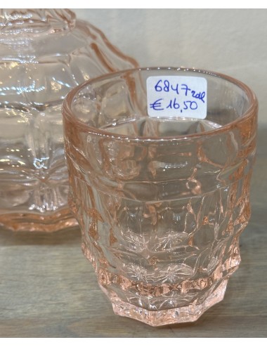 Karaf / Waterkaraf - met bijbehorend glas - gemaakt van roze/zalmkleurig glas