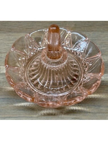 Ring stand / Ring dish - made of pink/salmon glass - part of a 1920s-1930s dressing table set