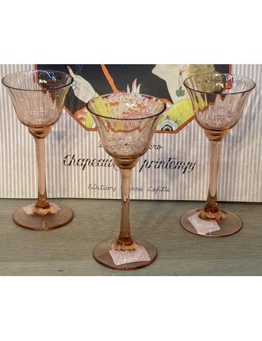 Liqueur glass on tall, slender, stem with twisted glass - executed in salmon-colored glass