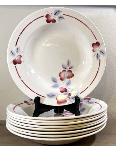 Deep plate / Soup plate / Pasta plate - St. Amand Ceranord - décor with purple colored flowers and leaves