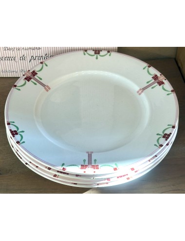 Ontbijtbord / Dessertbord - Societe Ceramique Maestricht - décor 878 uitgevoerd in rood, roze en groen