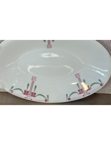 Sour dish / Ravier / Meat dish - Petrus Regout - décor 878 executed in red, pink and green