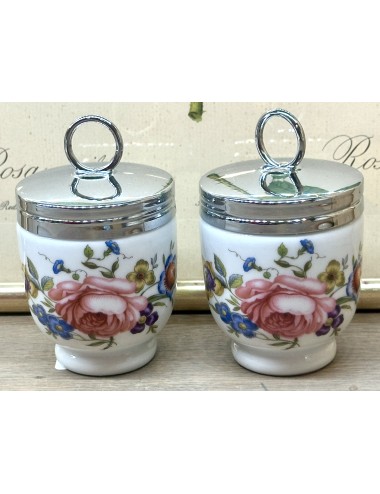 Egg coddler - Royal Worcester porcelain - décor BOURNEMOUTH met roze roos en andere bloemen