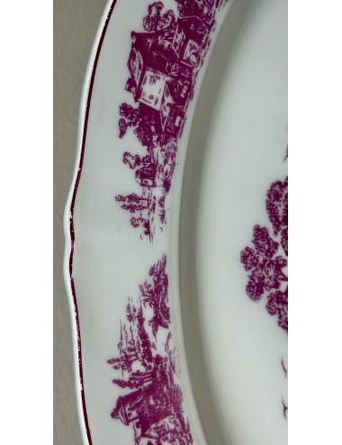 Schaal / Bord - plat, ovaal, model - Petrus Regout - décor 795D paars/roze
