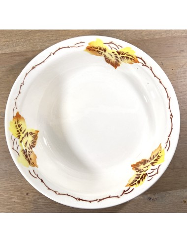 Bowl / Potato bowl - semi-deep model - Moulin des Loups / Orchies - décor of autumn leaves in shades of brown and yellow